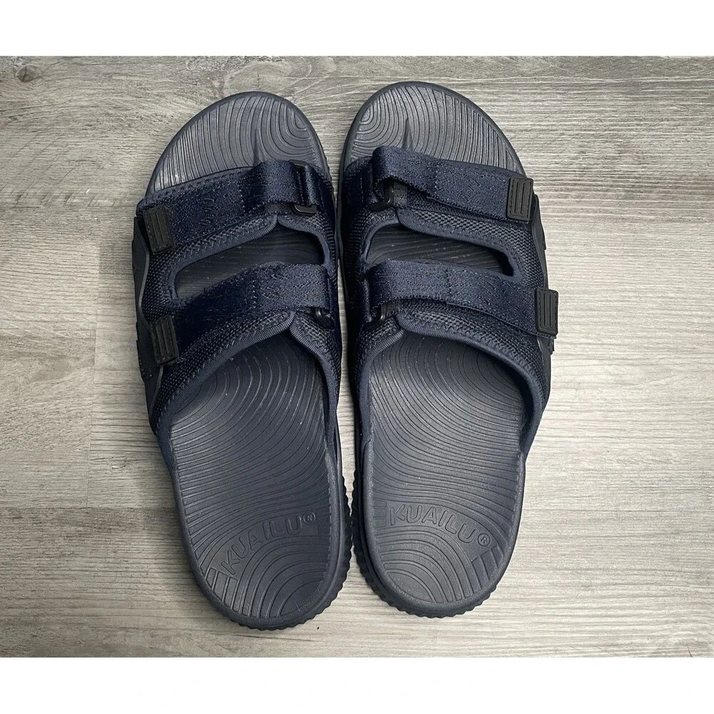 KuaiLu Mens Orthotic Sports Slide Sandals Adjustable Straps Blue Size 12